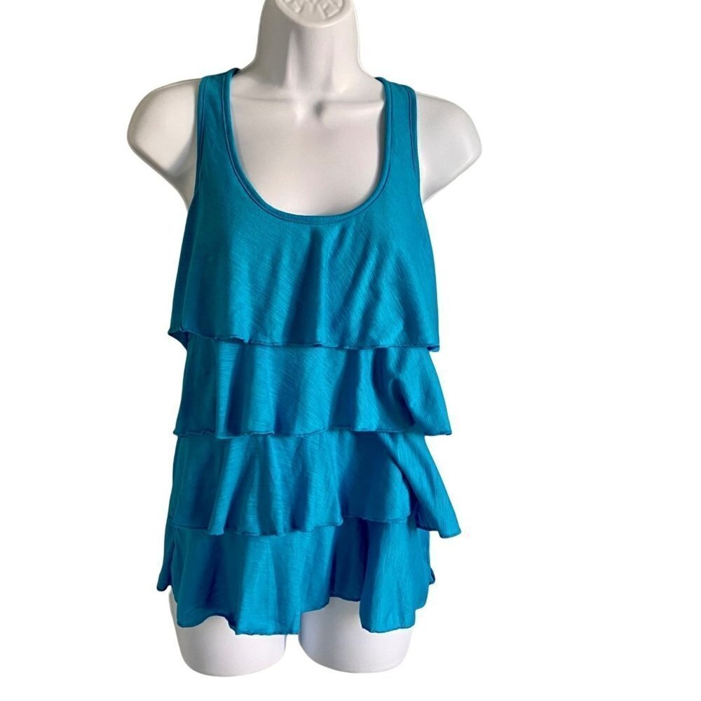 No Boundaries Blue Sleeveless Ruffle Top Exposed Back Zipper Medium